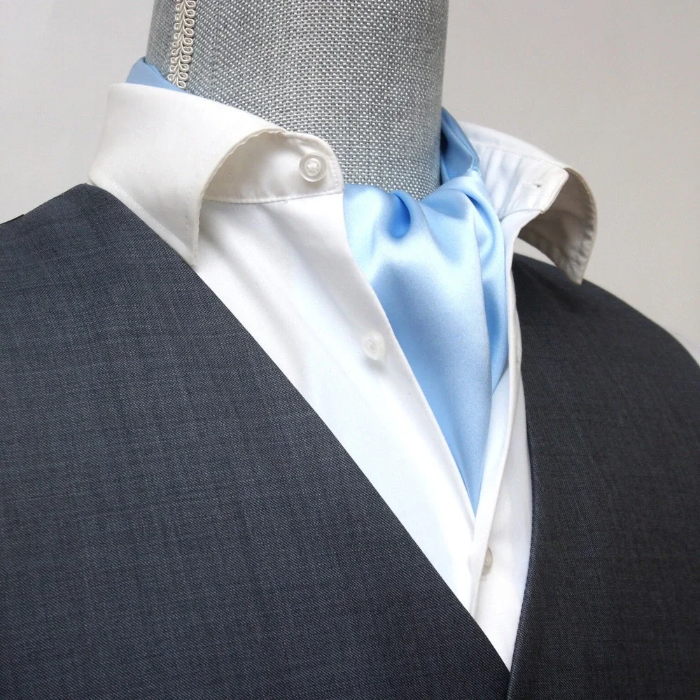 Camellucci Silk Men's Cravat Ascot Gift Box A197 Solid blue - Picture 8 of 11